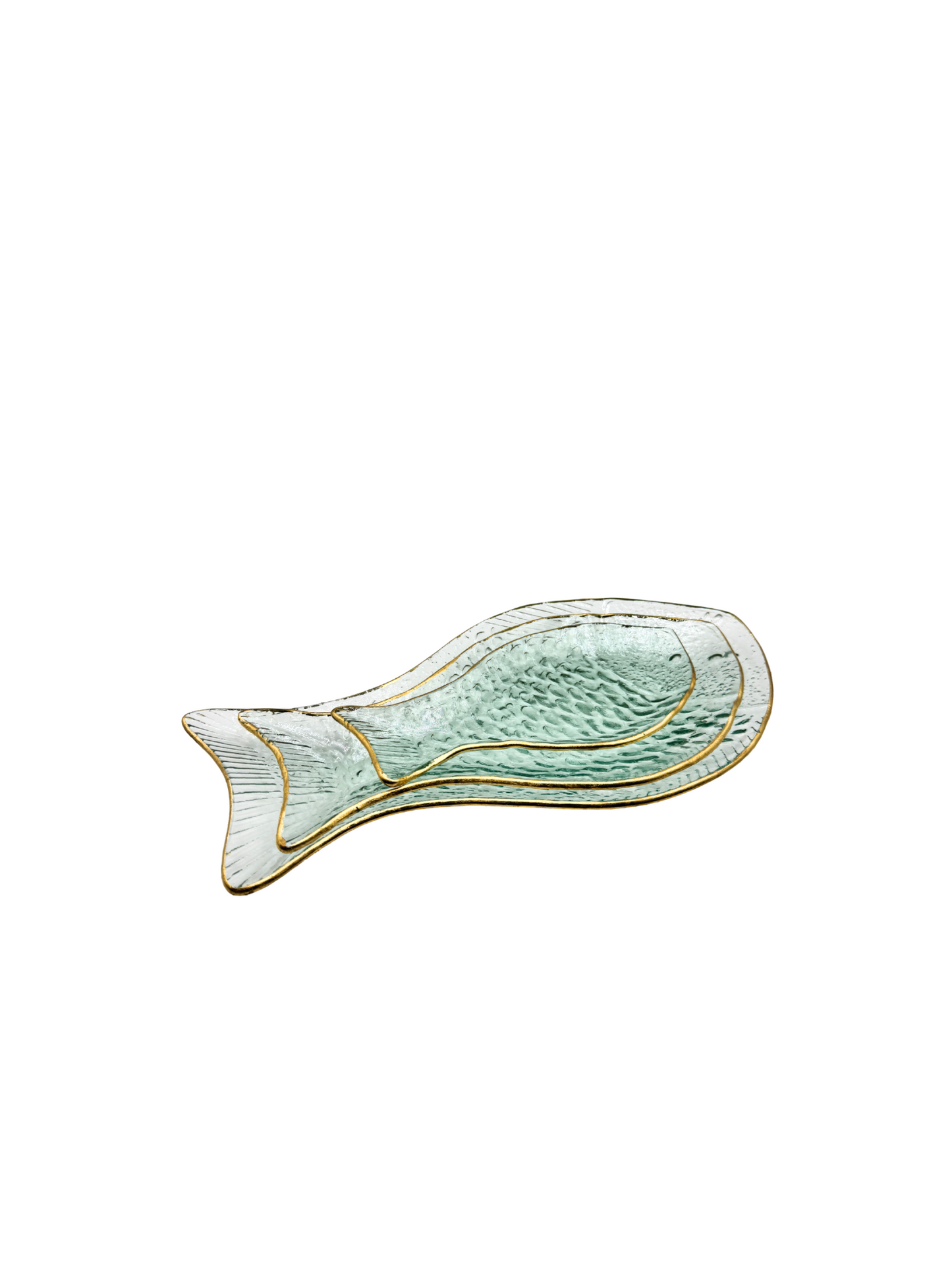 Plat Poisson en Verre Bordure Dorée – Moyen Modèle