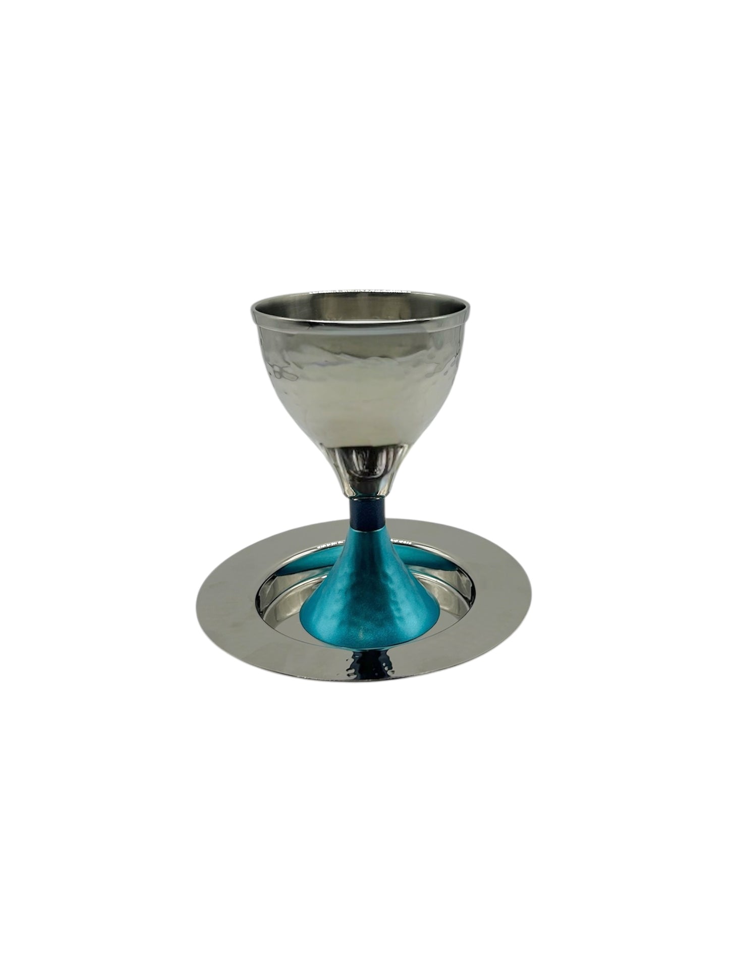 Verre de Kiddoush - à Pied Argenté et à Bande Bleu