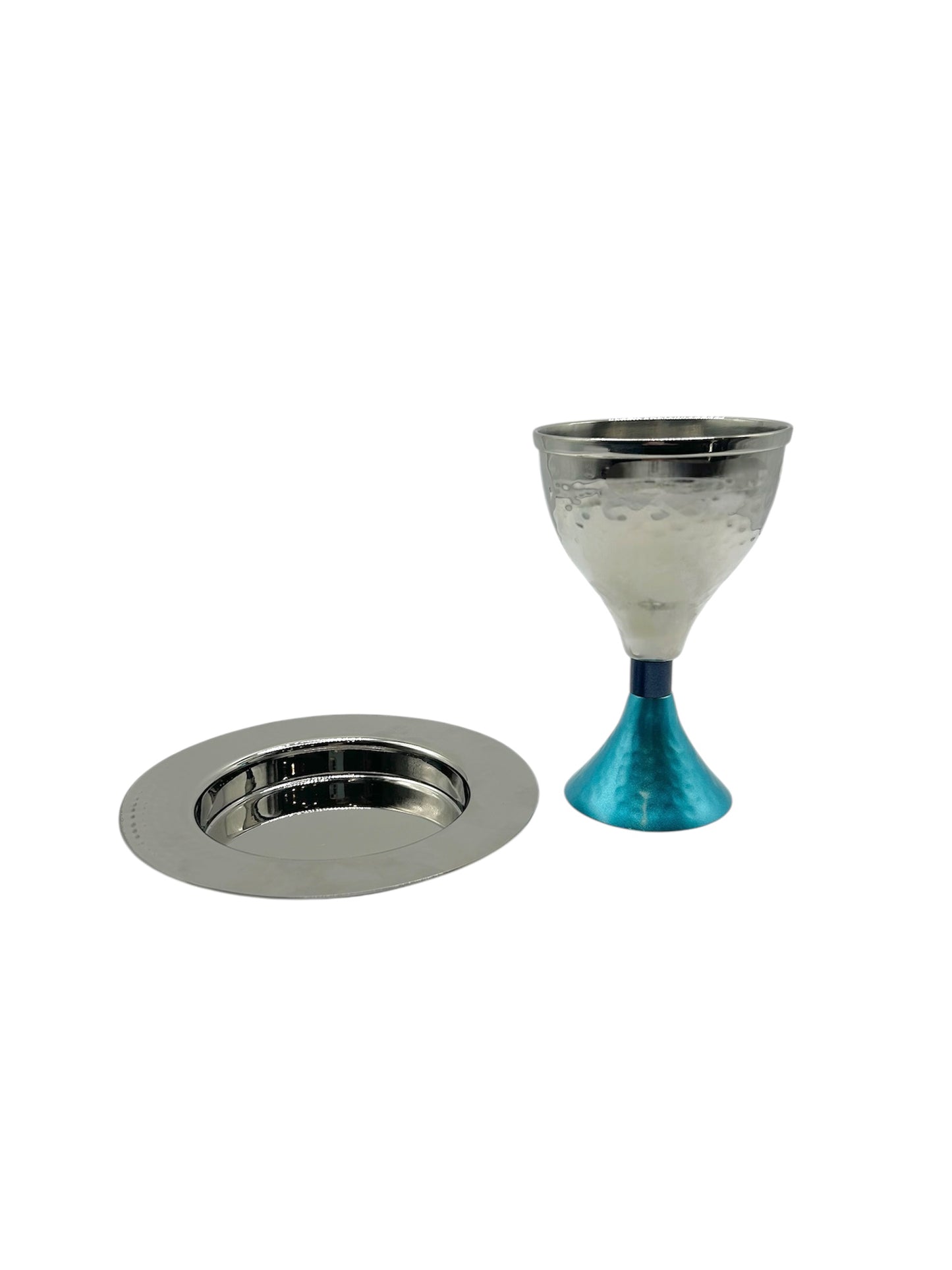 Verre de Kiddoush - à Pied Argenté et à Bande Bleu