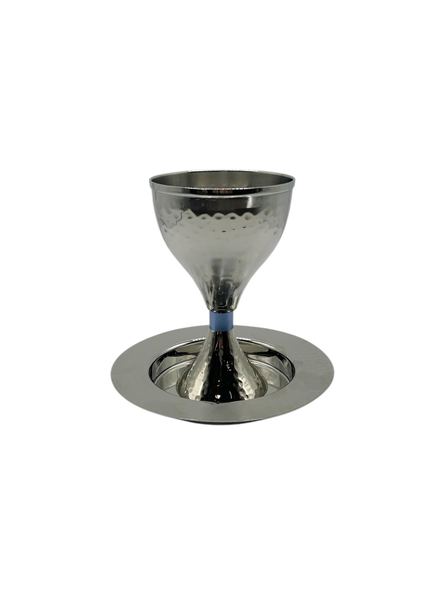 Verre de Kiddoush - à Pied Argenté et à Bande Bleu