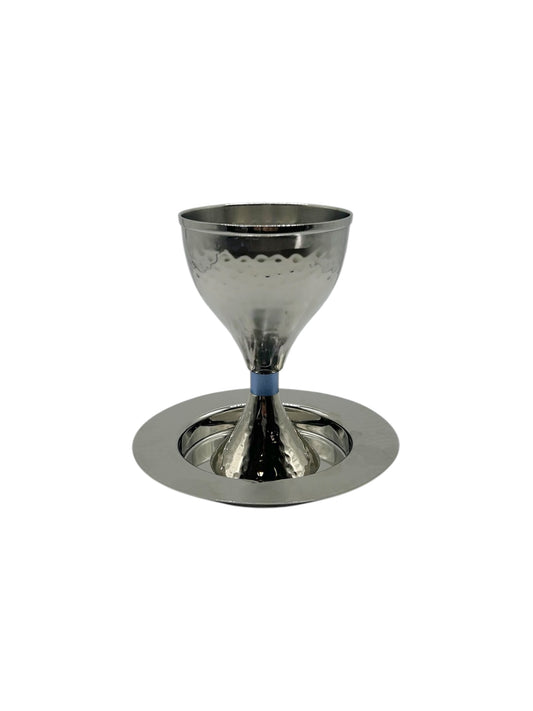 Verre de Kiddoush - à Pied Argenté et à Bande Bleu