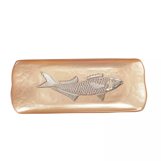 Plat Rectangulaire Caramel avec Poisson Argenté