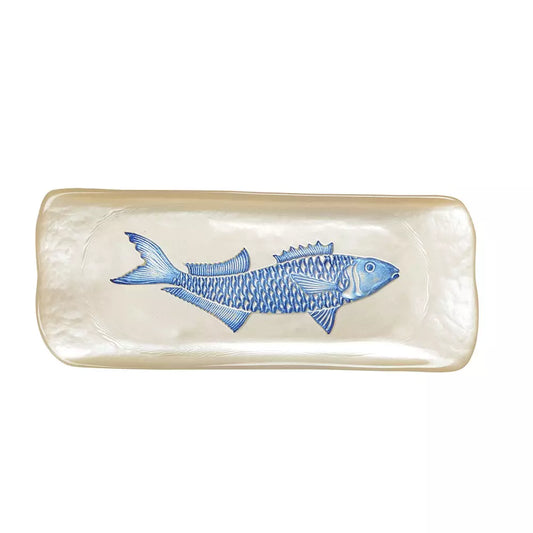 Plat Rectangulaire Vanille avec Poisson Bleu