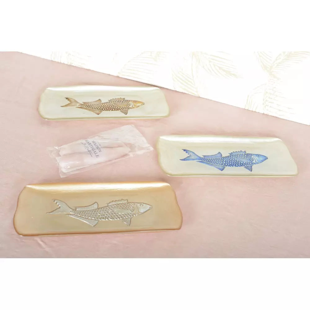 Plat Rectangulaire Caramel avec Poisson Argenté