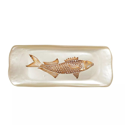Plat Rectangulaire Vanille avec Poisson Doré