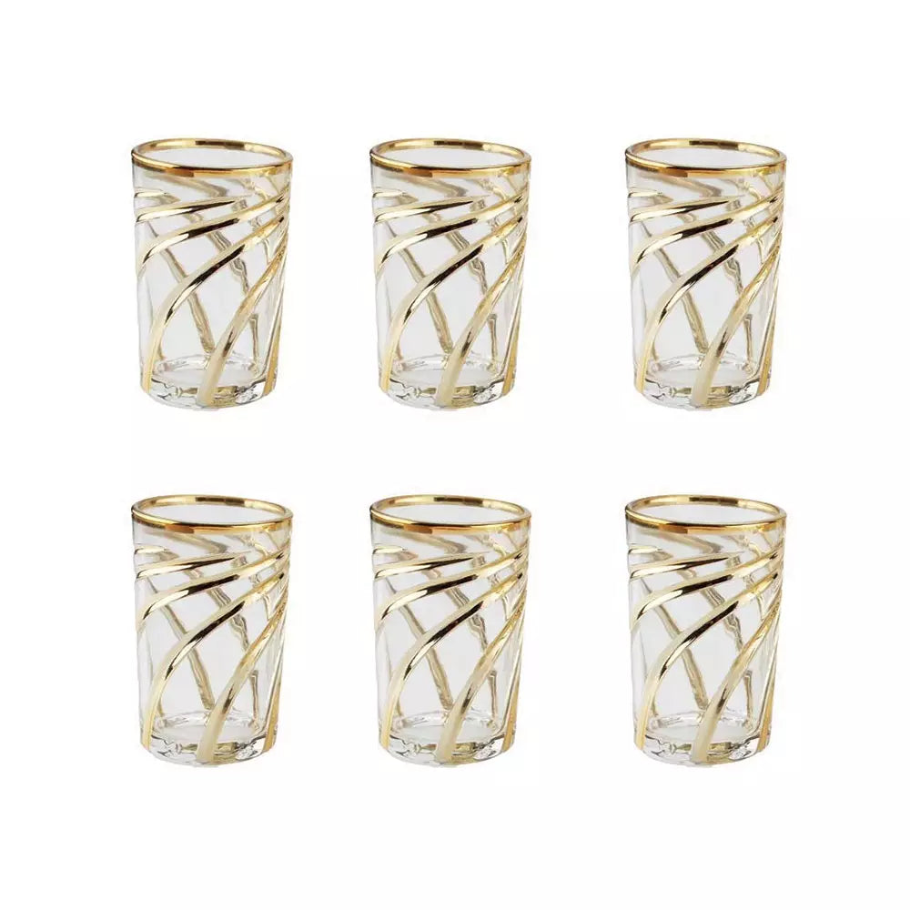 Verres à Thé à Spirales Dorées - Lot de 6
