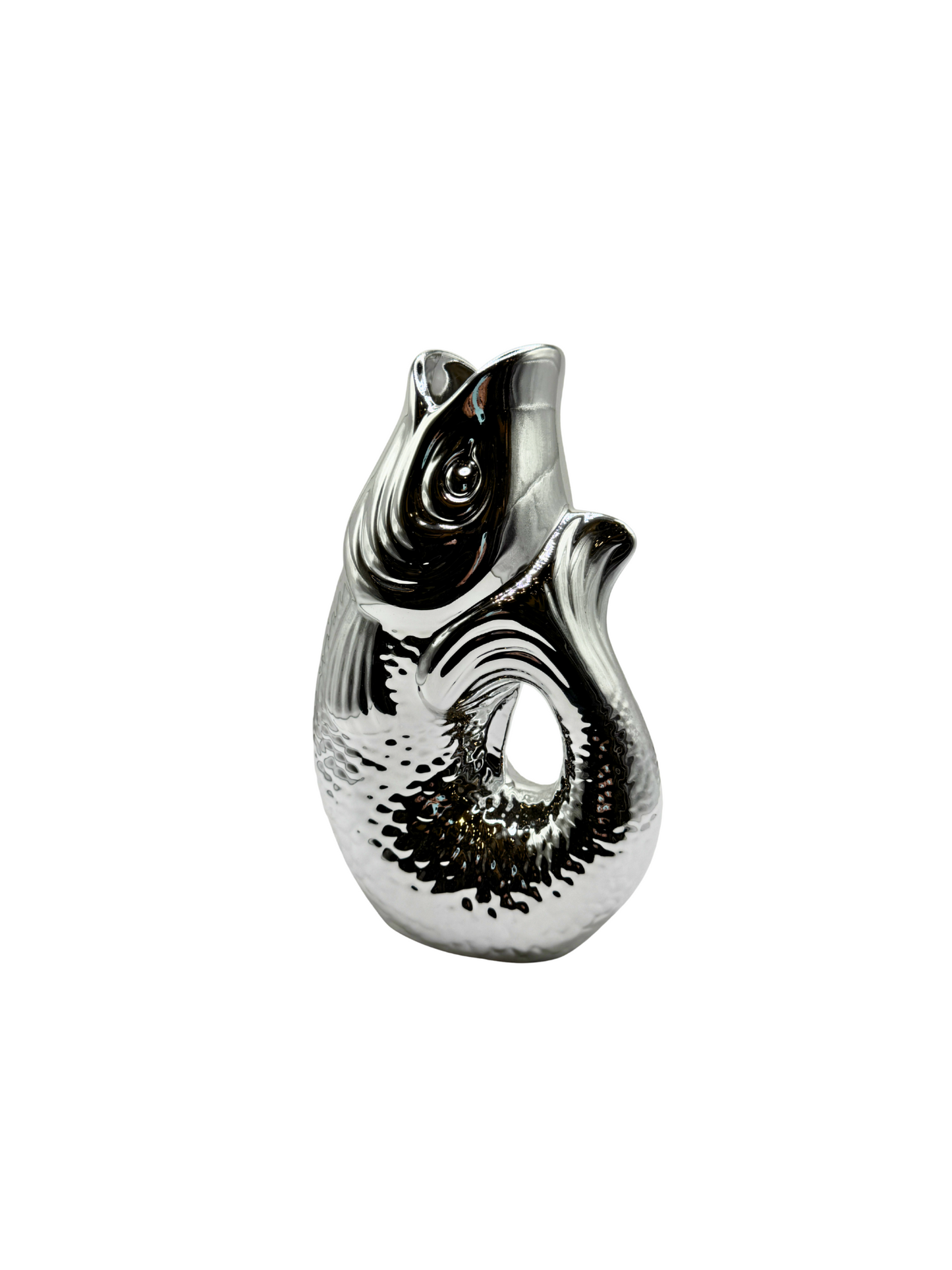 Vase Poisson en Céramique Argenté