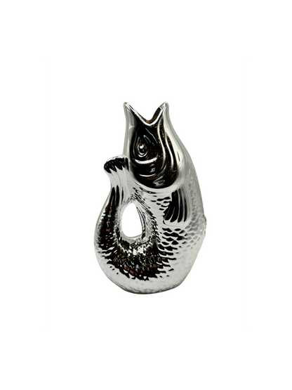 Vase Poisson en Céramique Argenté