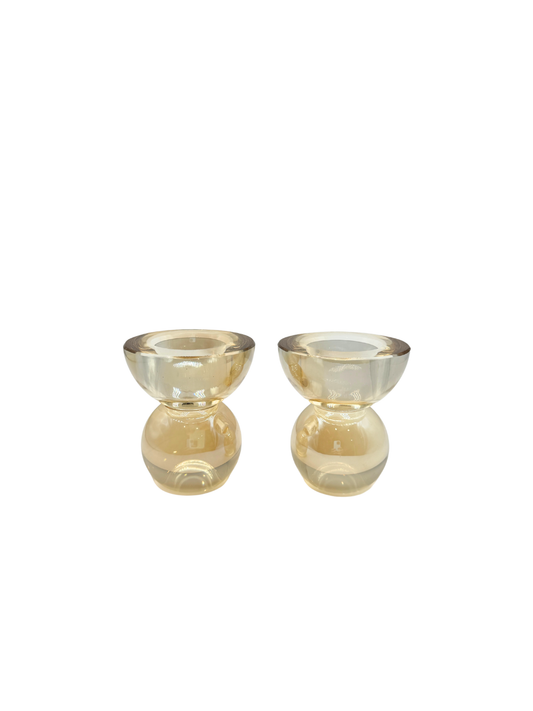 Lot de 2 Bougeoirs en Verre Dorée