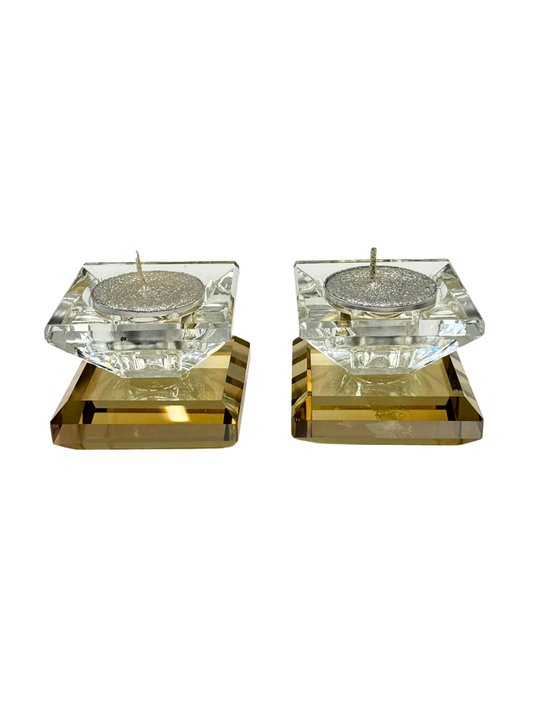 Bougeoir en Cristal avec Base Dorée – Design Élégant