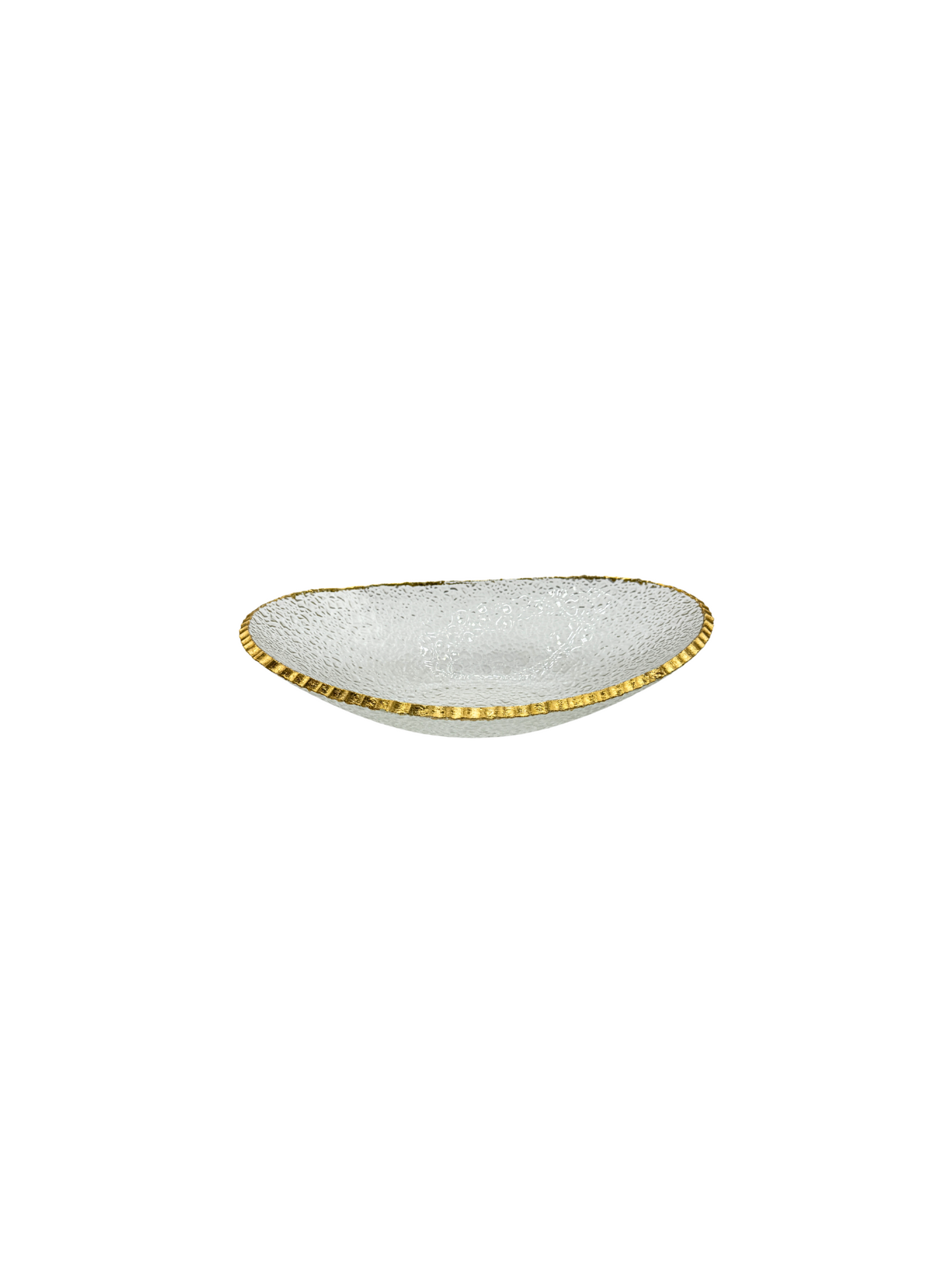 Petit Plat Ovale en Verre Martelé & Finition Dorée