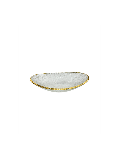 Petit Plat Ovale en Verre Martelé & Finition Dorée