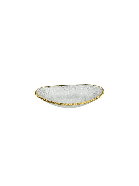 Petit Plat Ovale en Verre Martelé & Finition Dorée