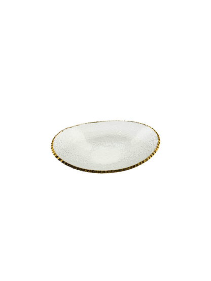 Petit Plat Ovale en Verre Martelé & Finition Dorée