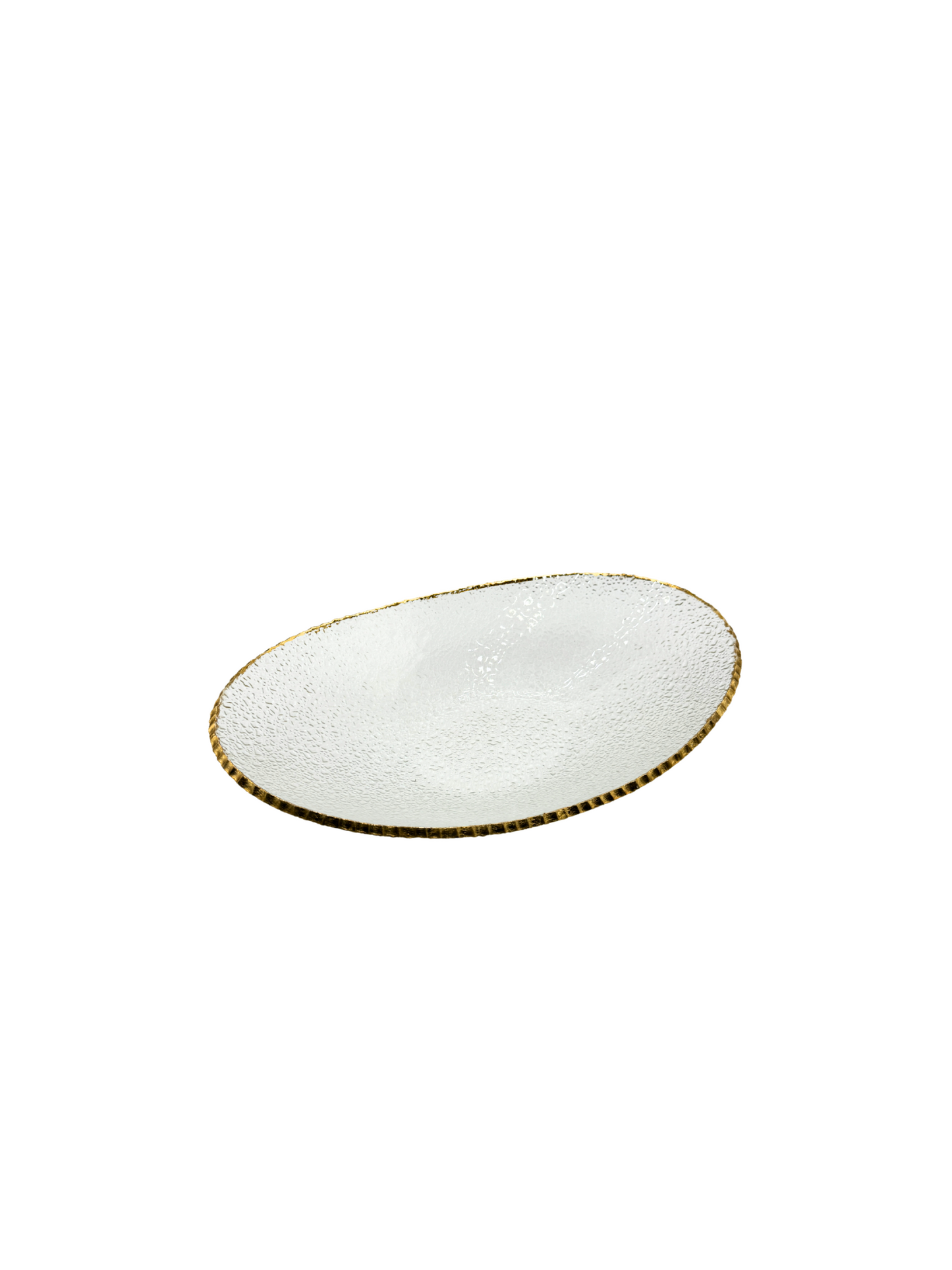 Grand Plat Ovale en Verre Martelé & Finition Dorée