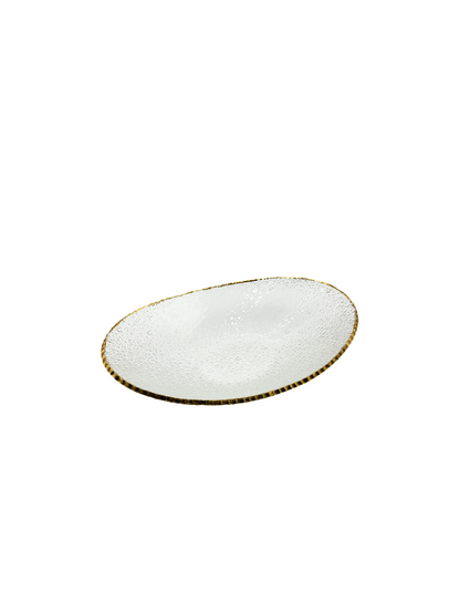Grand Plat Ovale en Verre Martelé & Finition Dorée