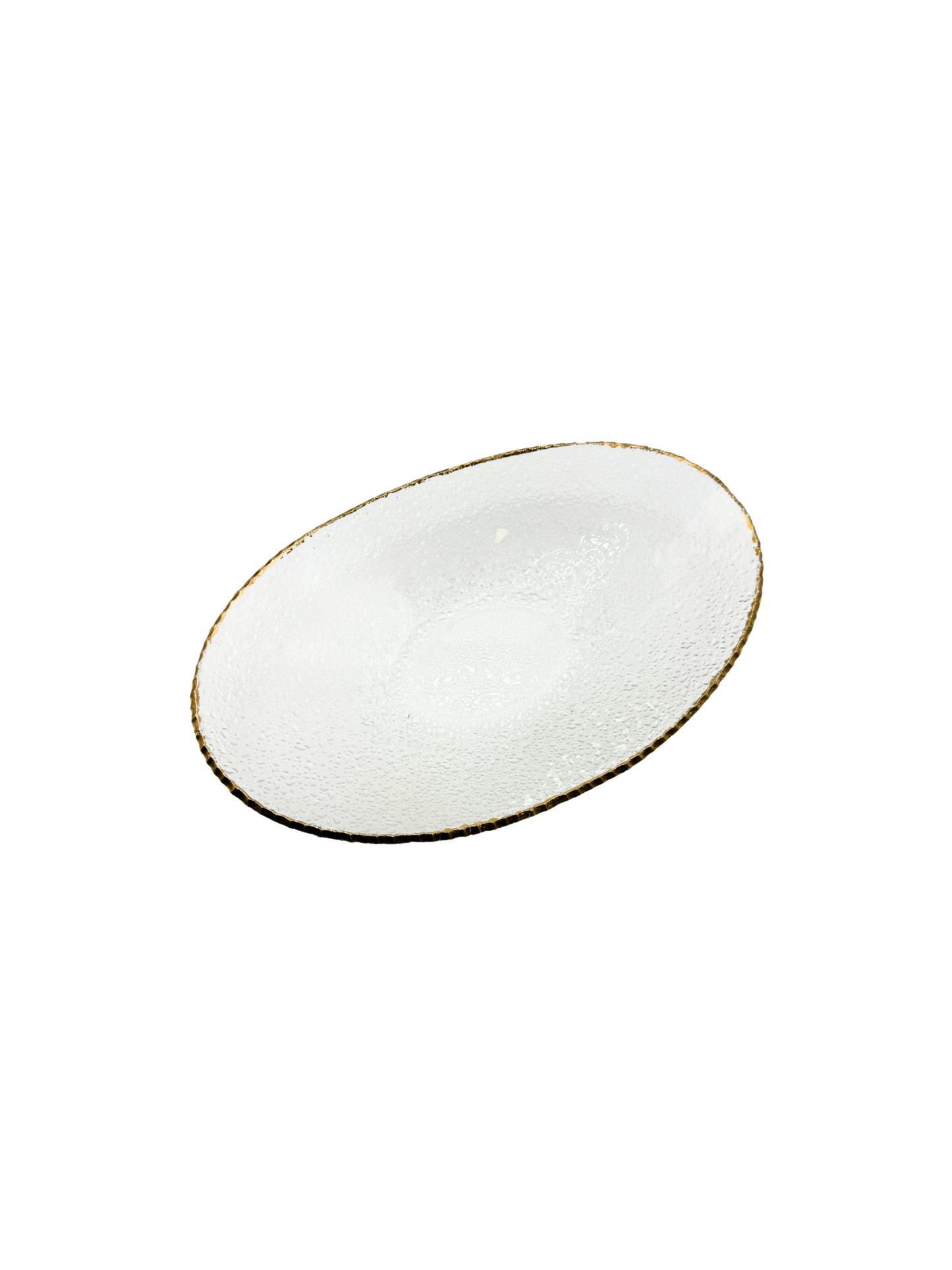 Grand Plat Ovale en Verre Martelé & Finition Dorée