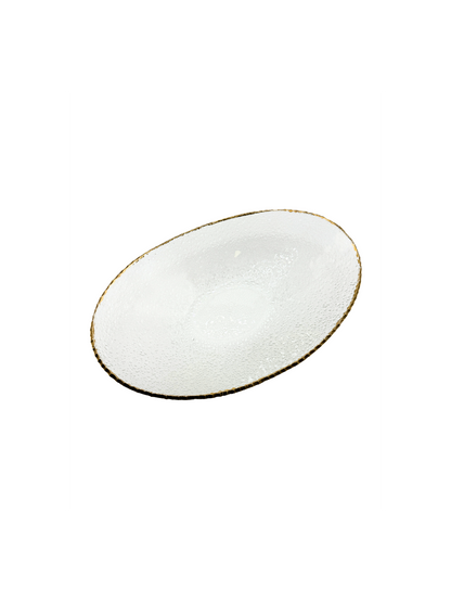 Grand Plat Ovale en Verre Martelé & Finition Dorée