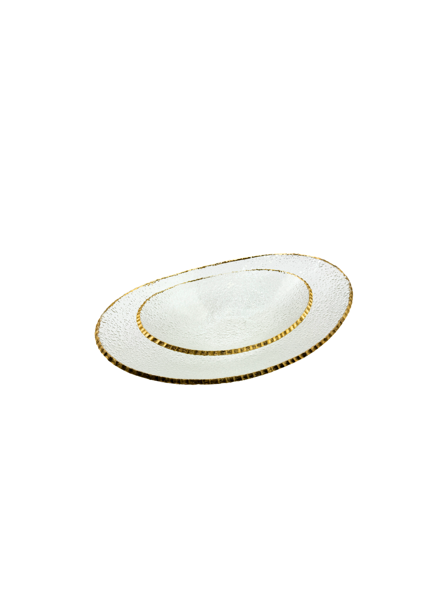 Petit Plat Ovale en Verre Martelé & Finition Dorée
