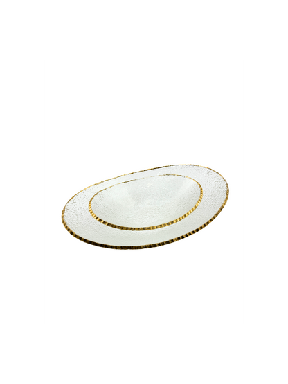Grand Plat Ovale en Verre Martelé & Finition Dorée