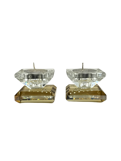 Bougeoir en Cristal avec Base Dorée – Design Élégant