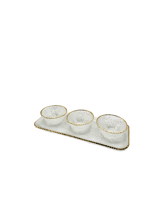 Set Apéritif 4 Pièces en Verre et Dorure