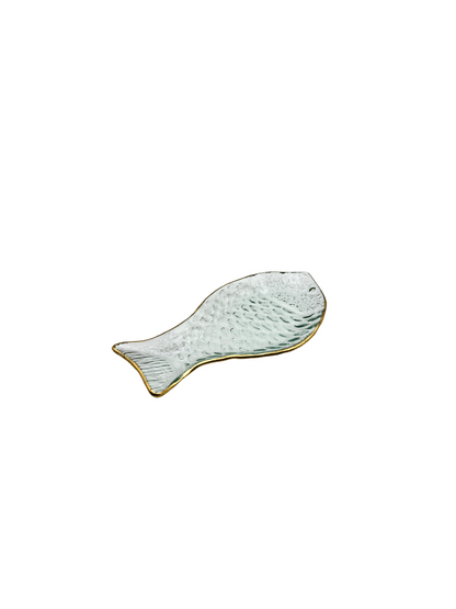 Plat Poisson en Verre Bordure Dorée – Petit Modèle
