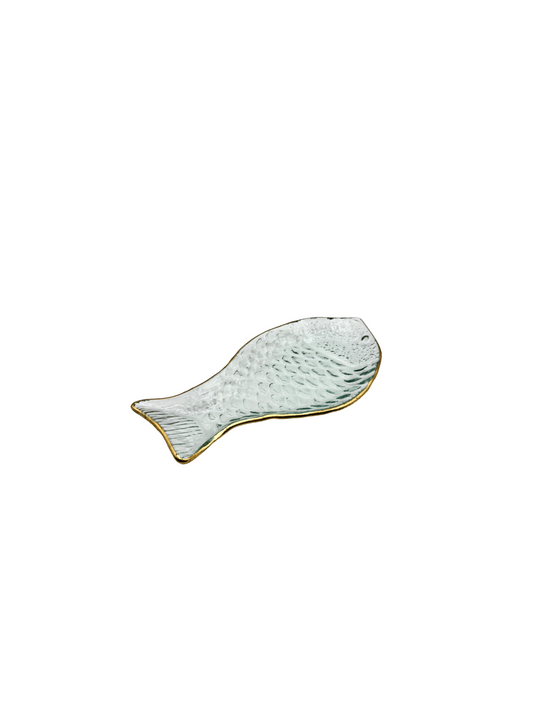 Plat Poisson en Verre Bordure Dorée – Petit Modèle