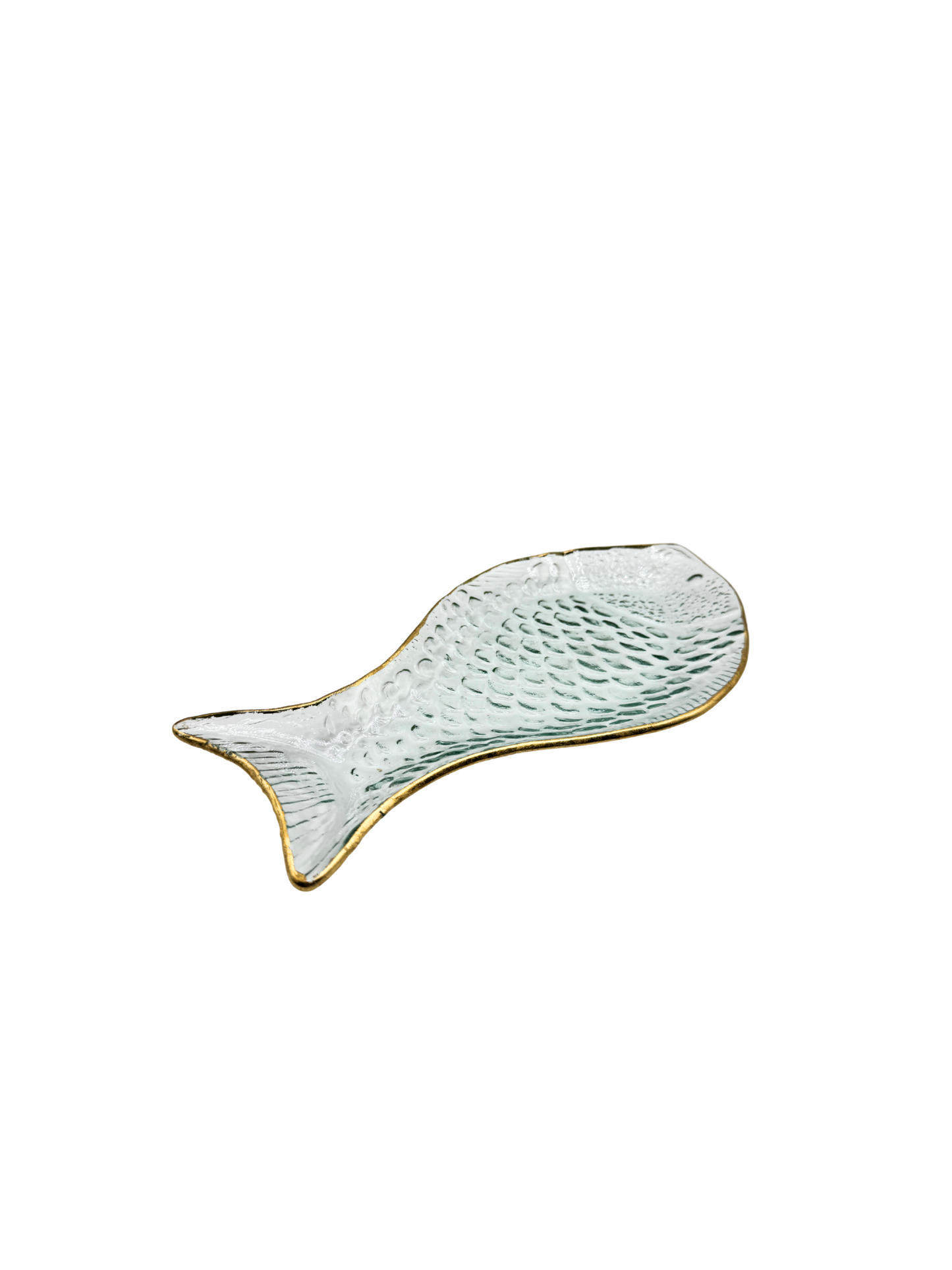 Plat Poisson en Verre Bordure Dorée – Moyen Modèle