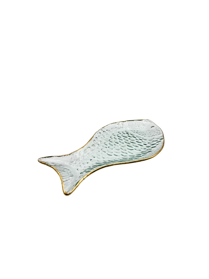 Plat Poisson en Verre Bordure Dorée – Moyen Modèle