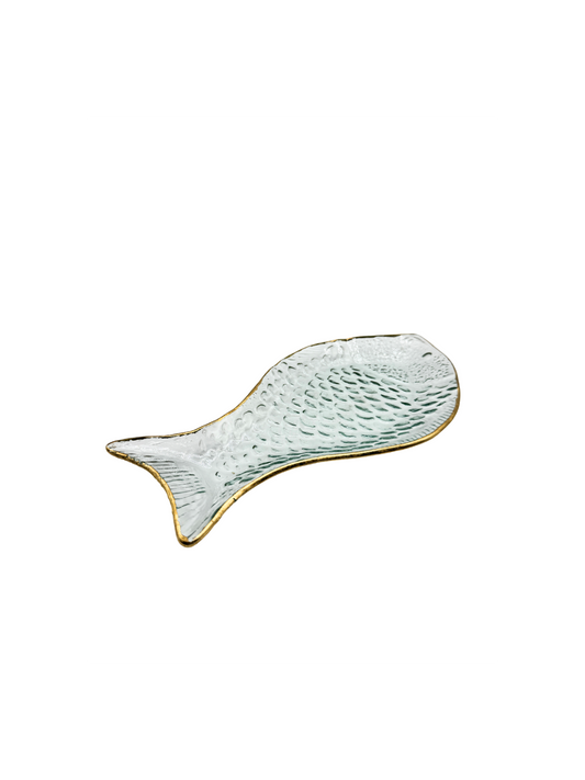 Plat Poisson en Verre Bordure Dorée – Moyen Modèle