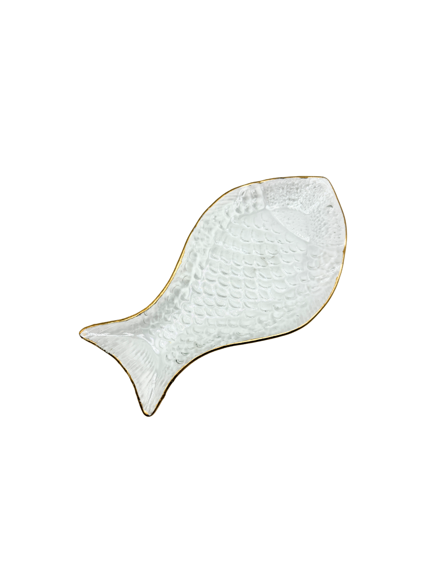 Plat Poisson en Verre Bordure Dorée – Grand Modèle