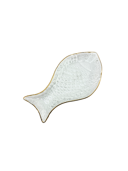 Plat Poisson en Verre Bordure Dorée – Grand Modèle