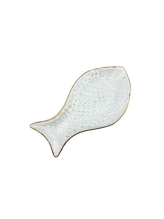 Plat Poisson en Verre Bordure Dorée – Grand Modèle