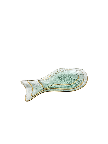 Plat Poisson en Verre Bordure Dorée – Grand Modèle