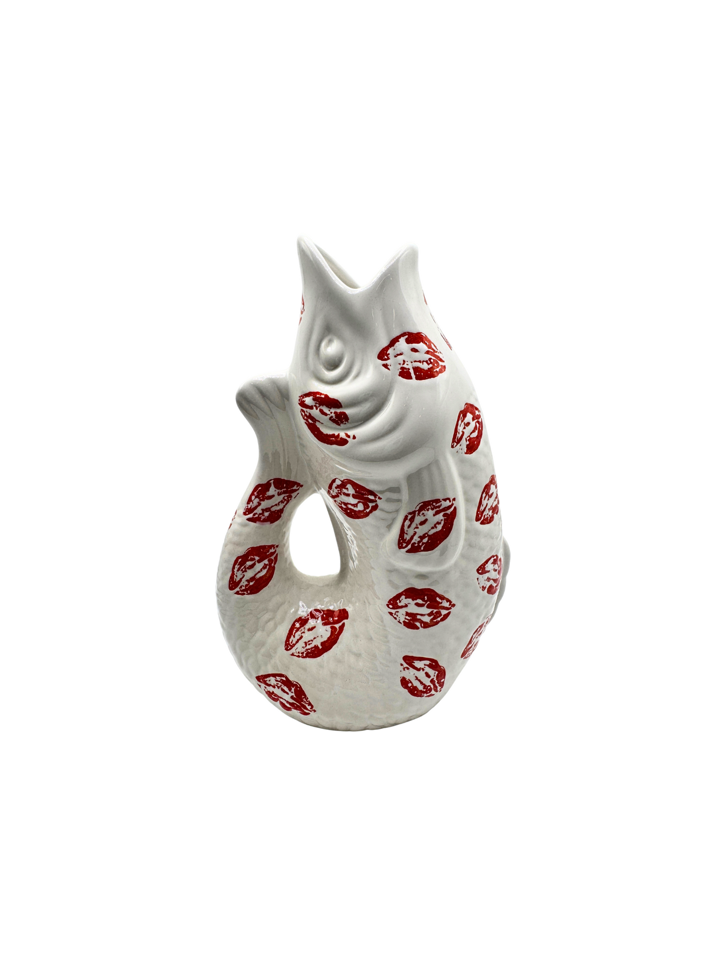 Vase Poisson Blanc Motif Baisers Rouges