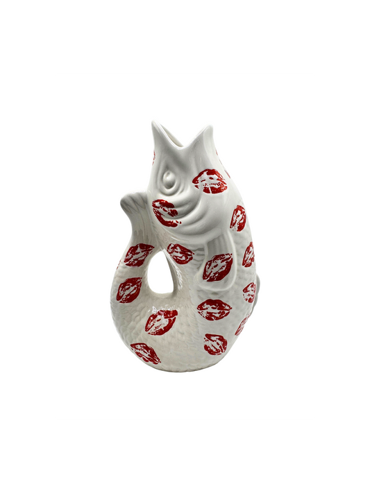 Vase Poisson Blanc Motif Baisers Rouges