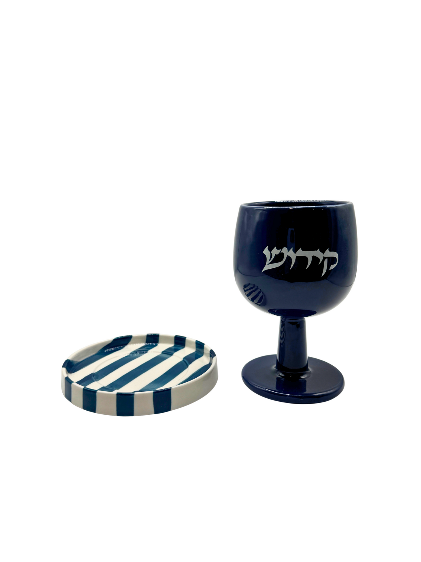 Verre de Kiddush Bleu – Design Contemporain avec Soucoupe
