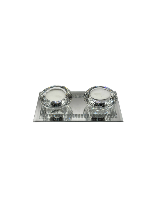 Bougeoir Double Cristal sur Plateau Miroir