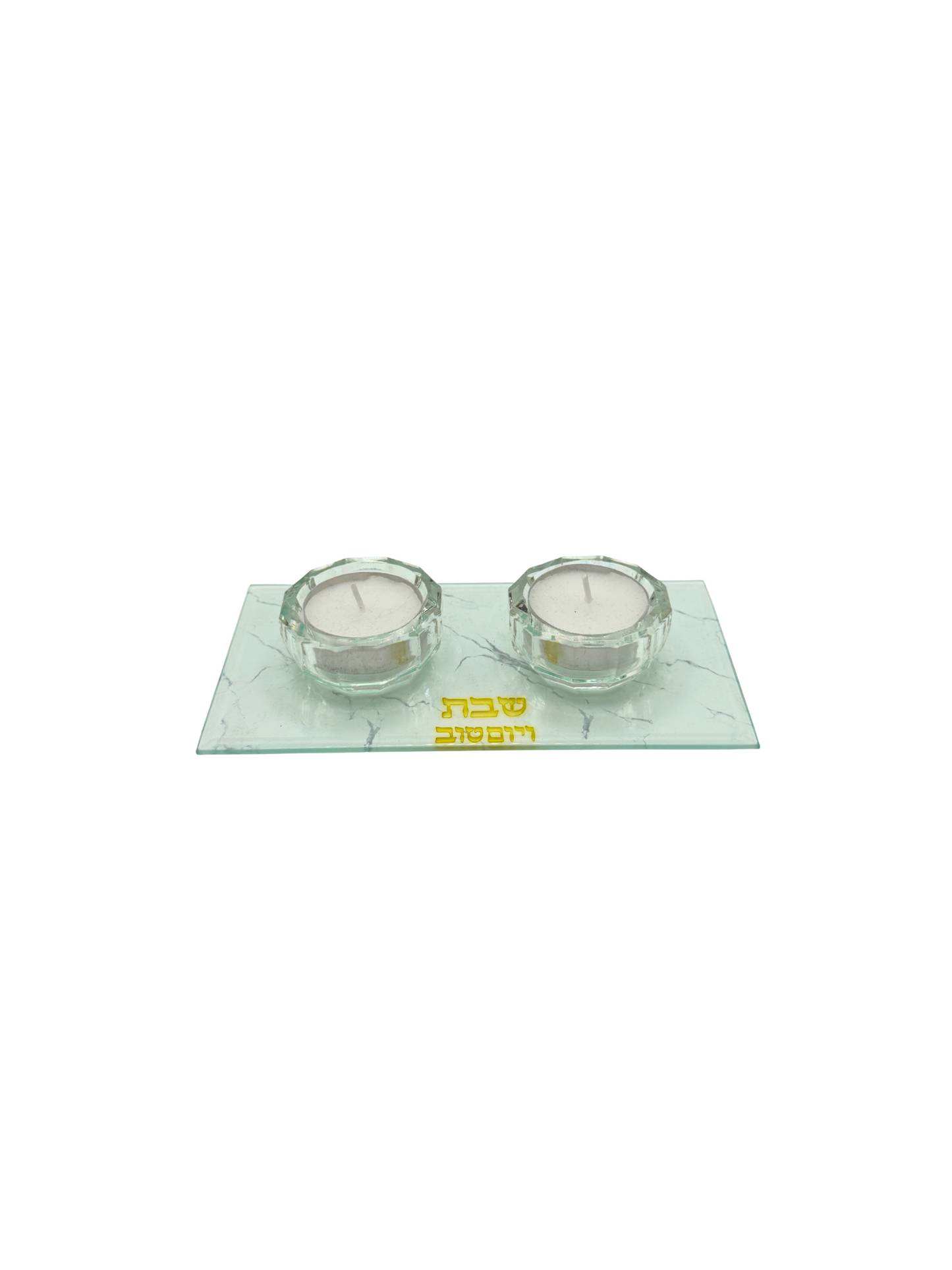 Plateau Double Bougeoir Chabbat Effet Marbre