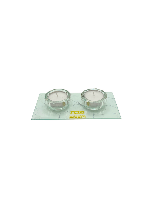 Plateau Double Bougeoir Chabbat Effet Marbre