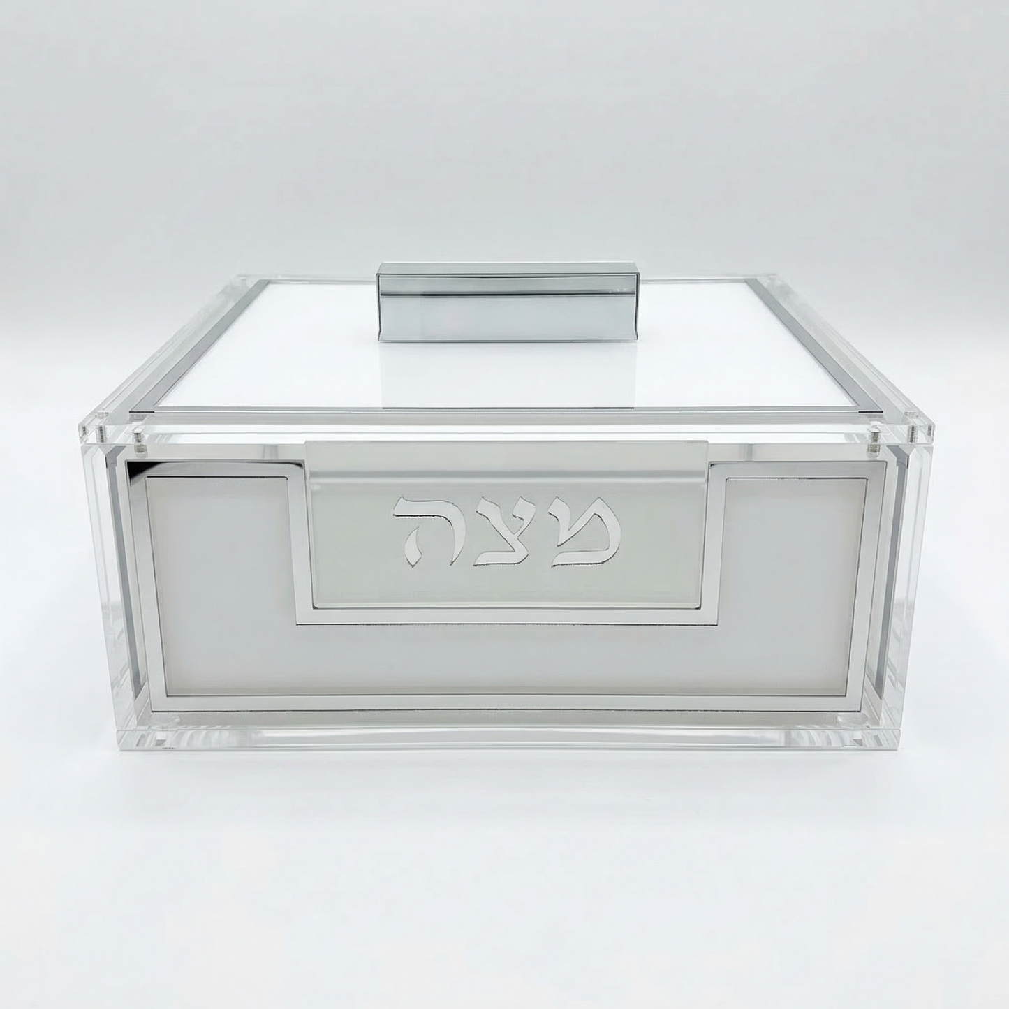Boîte à matsa carrée plexiglass blanc et argent