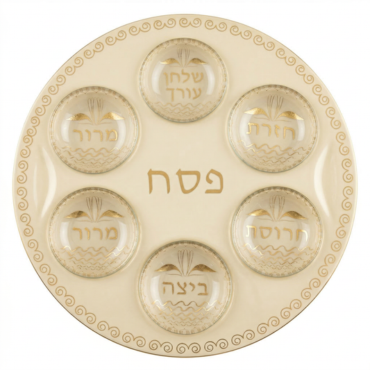 Plat de Seder avec coupelle beige et doré